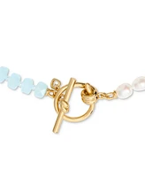 kate spade new york Gold-Tone Blue Bead & Freshwater Pearl 18" Collar Necklace