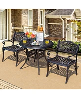 Gymax 5PCS Cast Aluminum Patio Bistro Set Outdoor Dining Table & Chair Furniture Set