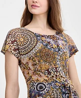 Robbie Bee Women's Printed Tie-Waist Midi Dress