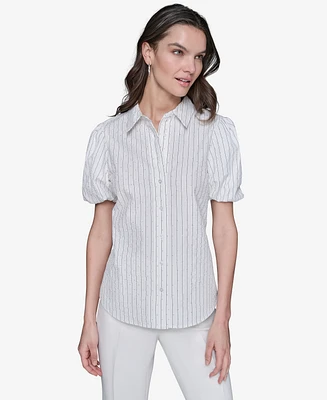 Karl Lagerfeld Paris Women's Striped Studded Button-Front Shirt