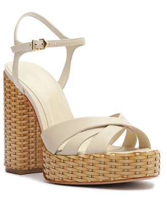 Schutz Women's Keefa High Straw Round Toe Sandals