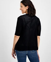 Style & Co Women's Cotton Open-Front Elbow-Sleeve Cardigan, Exclusively at Macy's
