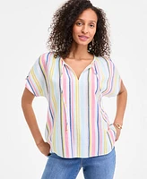 Style & Co Women's Cotton Striped Tie-Neck Dolman-Sleeve Top, Exclusively at Macy's