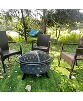 Diamond Mesh Round Fire Pit with Cover, Poker, and Accessories