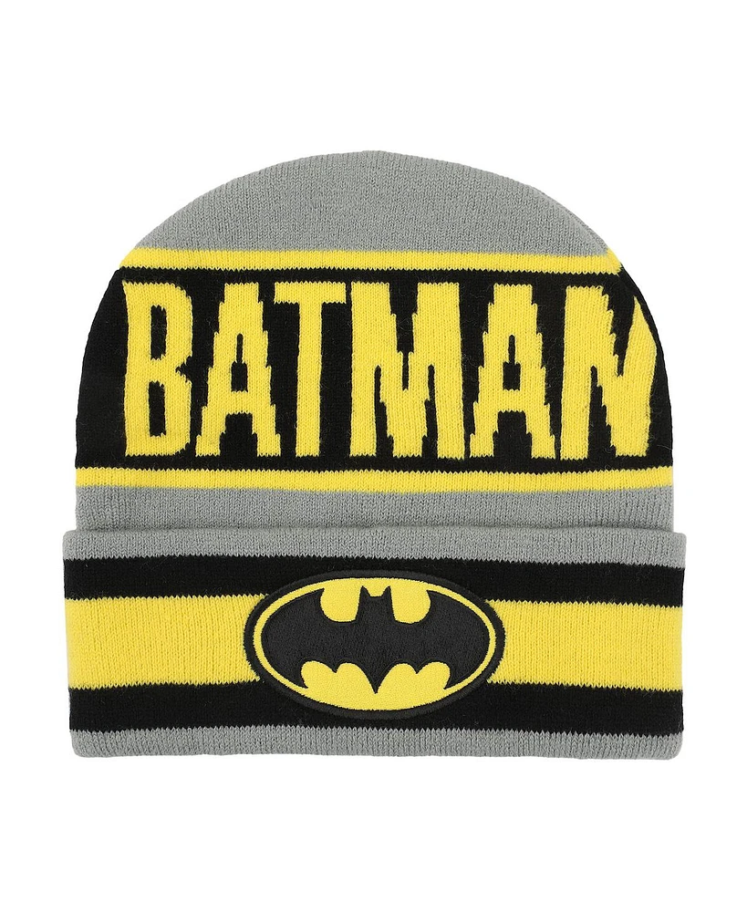 Dc Comics Men's Batman Logo Gray Cuff Beanie