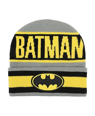 Dc Comics Men's Batman Logo Gray Cuff Beanie