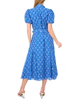 CeCe Women's Flowy Tie Waist Midi Shirt Dress