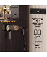 Vanity Desk with Led Lights Mirror and Charging Station, Makeup Vanity