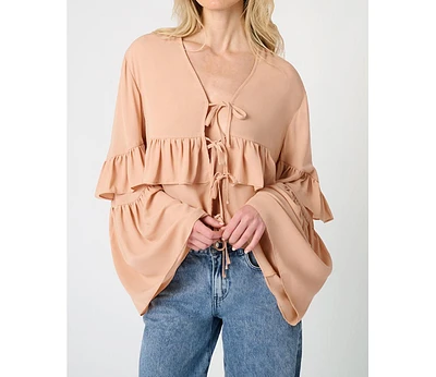 WeWoreWhat Women's Ruffle Tie Front Top