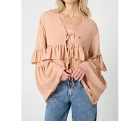 WeWoreWhat Women's Ruffle Tie Front Top