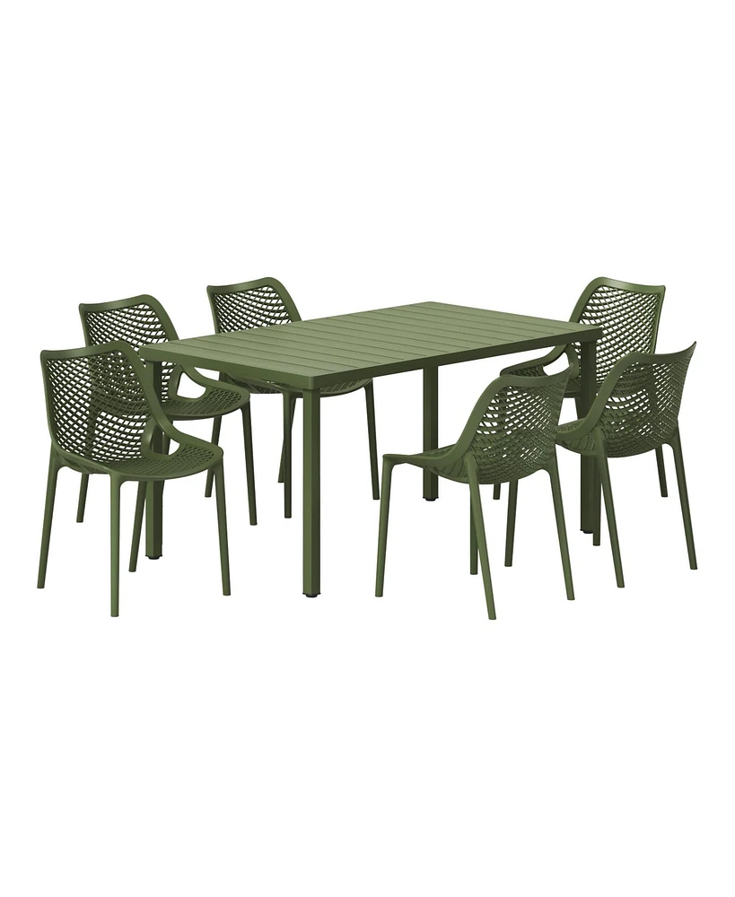 7-Piece Outdoor Metal Patio Dining Table Set With Stackable Chairs