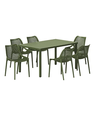 7-Piece Outdoor Metal Patio Dining Table Set With Stackable Chairs