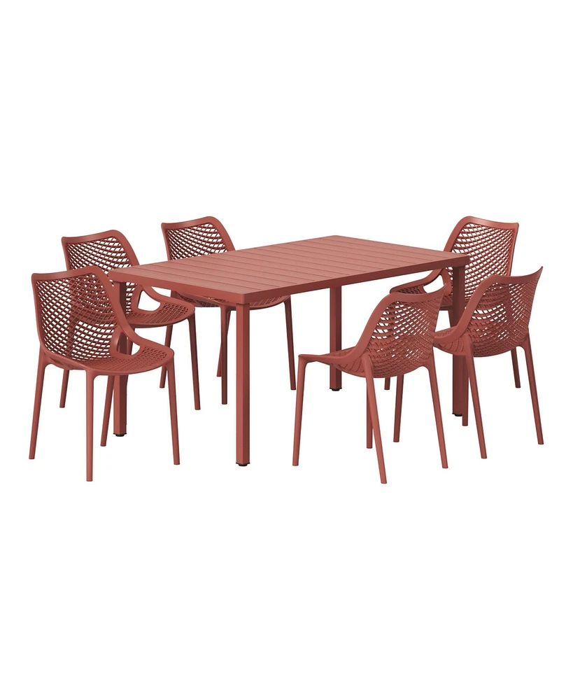 7-Piece Outdoor Metal Patio Dining Table Set With Stackable Patio Chairs