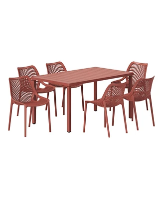 7-Piece Outdoor Metal Patio Dining Table Set With Stackable Chairs