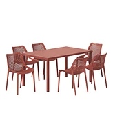 7-Piece Outdoor Metal Patio Dining Table Set With Stackable Patio Chairs