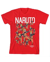Naruto Boys Shippuden Character Shadow Clone Squad Art Youth Red Graphic Tee-xl