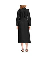 Lands' End Women's Linen Long Sleeve Midi Shirt Dress