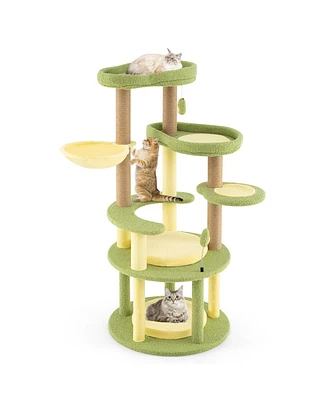 Multi-Level Avocado-Themed Cat Tree with Wide Perch & Rotatable Basket Fun & Cozy Cat Tower