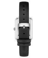 Anne Klein Women's Quartz Rectangular Black Polyurethane Leather and Silver-Tone Metal Alloy Watch, 23mm