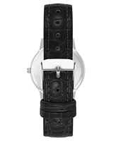 Anne Klein Women's Quartz Casual Black Polyurethane Leather and Silver-Tone Metal Alloy Boyfriend Watch, 34mm