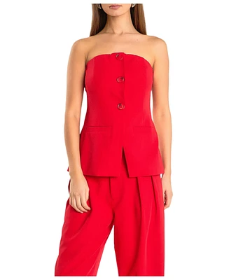 endless rose Women's Strapless Buttoned Long Top