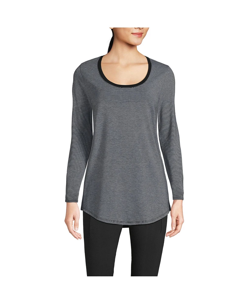 Lands' End Women's Long Sleeve Power Performance Scoop Neck Curved Hem Tunic Tee