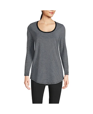 Lands' End Women's Long Sleeve Power Performance Scoop Neck Curved Hem Tunic Tee