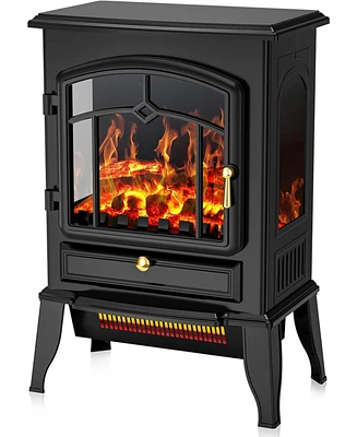 Cowsar Electric Fireplace Stove, Freestanding Fireplace Heater with Realistic Flame, 1000/1500W Fireplace Heater, Overheating Safety Device, Thermosta