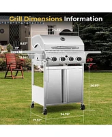 Cowsar 4-Burner Gas Bbq Grill, Astm 304 Stainless Steel Propane Grill with 32000 Btu, Outdoor Grill with Top Cover Lid,Wheels,Side Storage Shelves for
