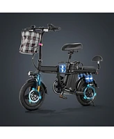 Ltmate Global Inc. Foldable Electric Bicycle, 500W Peak Motor 45 Miles 80KM Max Range, Upgraded E-bike with Front Basket, Phone Holder and Digital Dis