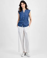 Tommy Hilfiger Women's Chambray Ruffled Shirt