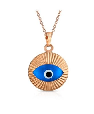 Bling Jewelry Turkish Spiritual Protection Amulet Charm Round Circle Moving Floating Evil Eye Pendant Necklace Rose Gold Plated .925 Sterling Silver