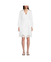 Lands' End Women's Long Sleeve Romantic Linen Above the Knee Shirt Dress