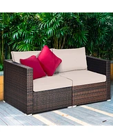 2PCS Patio Rattan Corner Sofa Sectional Furniture