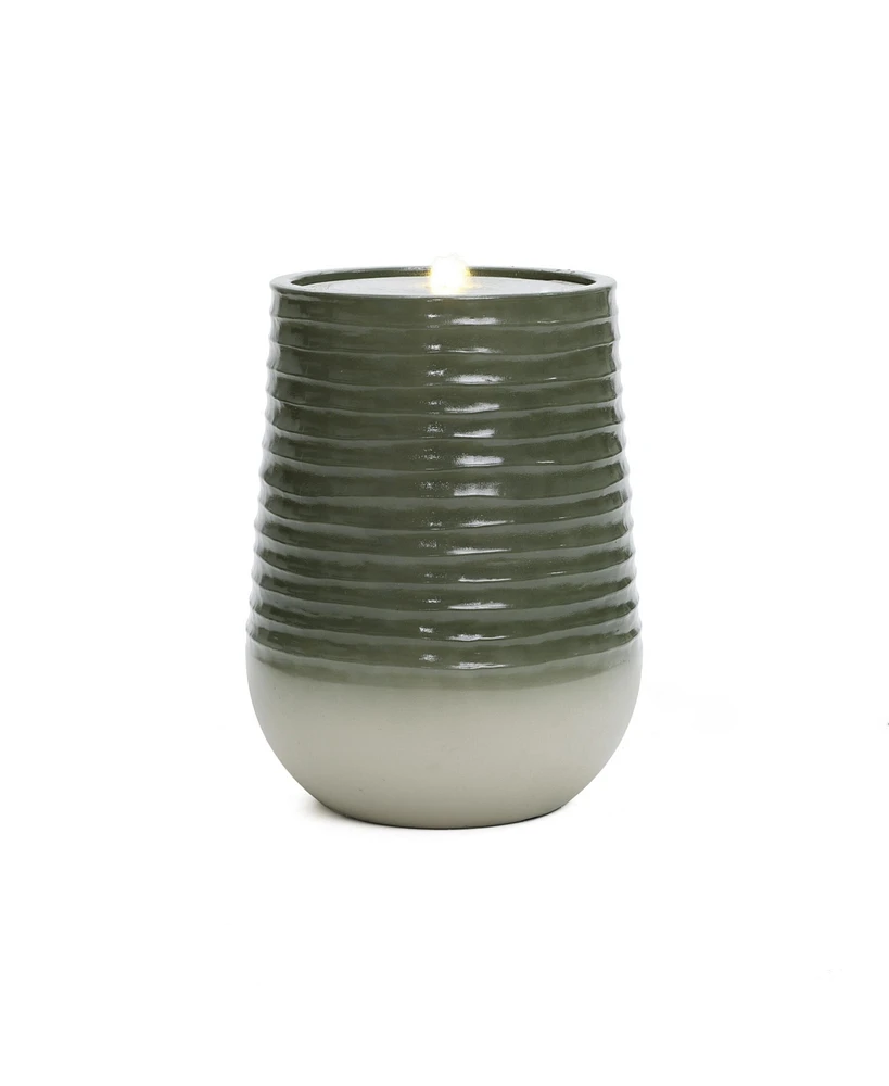 LuxenHome Emerald Ribbed Top with Ivory Bottom 19.88" Tall Resin Fountain with Lights