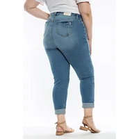 Slink Jeans Plus Denim High Rise Boyfriend with destruction rolled 28" inseam- Myla