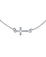 Bling Jewelry Religious Spiritual Minimalist Horizonal Tiny Sideways Cross Bracelets Communion Gift .925 Sterling Silver 7-8 Inch Adjustable