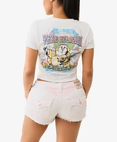 True Religion Women's Short Sleeve Crystal Buddha Baby T-Shirt