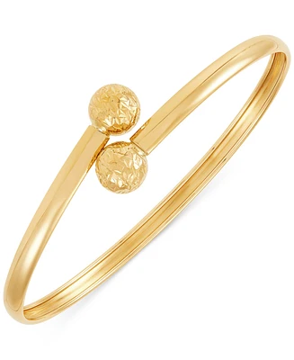 Textured Bead Polished Bypass Bangle Bracelet in 10k Gold