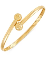 Textured Bead Polished Bypass Bangle Bracelet in 10k Gold