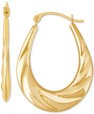 Oval Swirl Texture Polished Medium Hoop Earrings in 14k Gold