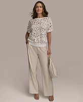 Donna Karan New York Women's Short-Sleeve Crochet Top