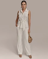 Donna Karan New York Women's Sleeveless Tie-Front Collared Shirt