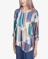 Alfred Dunner Women's Summer Solstice Abstract Stained Glass Crew Neck Top