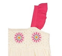 Rare Editions Baby Girls Flower Crochet Cotton Tiered Dress