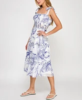Trixxi Juniors' Printed Tie-Shoulder Midi Dress
