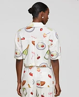 Avec Les Filles Women's Printed Button-Front Camp Shirt