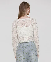 Avec Les Filles Women's Cotton Crochet Tie-Front Cardigan