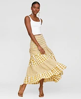 Avec Les Filles Women's Cotton Check Tiered Smocked-Waist Maxi Skirt