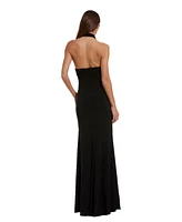 Mac Duggal Women's Jersey Crossover Halter Neck Gown With 3D Flower